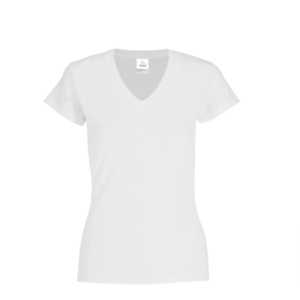 Playera Cuello V Manga Corta con Silueta para Dama · 100% Algodón · Color Blanco